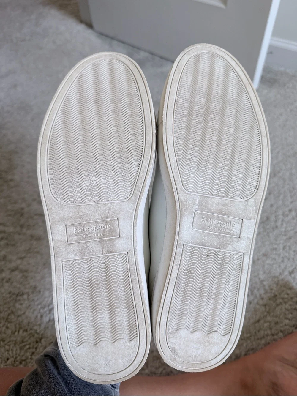kate spade White Leather Sneakers with Green Heel and Pink Lining